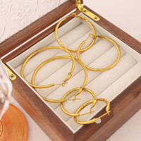 Boucles d'oreilles créoles en acier inoxydable plaqué or 18 carats pour femme, motif bambou, cercle épais doré, style rétro, cadeau de fête, vente en gros, OEM