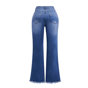 Nouveau jean pour <span class=keywords><strong>femme</strong></span> à jambe droite, taille mi-haute, brodé, à haute élasticité, coupe ample et décontractée, motif floral, vente directe usine - Product Image 3