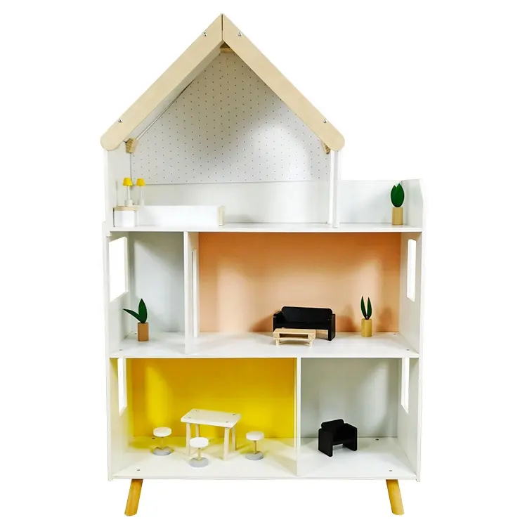 Maison de poupée de haute qualité, maison de poupée, ensemble de meubles et de famille, boîte à jouets en bois blanc T70301