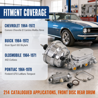 Ensemble de servofrein et maître-cylindre chromé pour Ford Mustang 1964-1966, alésage 1 pouce (25,4 mm) et 1-1/8 pouce (28,58 mm), freinage assisté