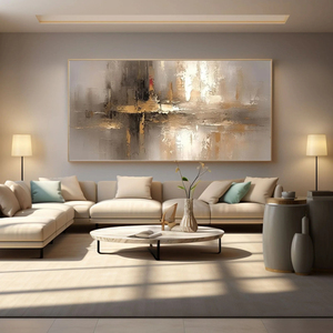 Grande peinture murale contemporaine abstraite silencieuse de l'aube sur toile, nature morte, paysage, pour la maison et la galerie - Product Image 4