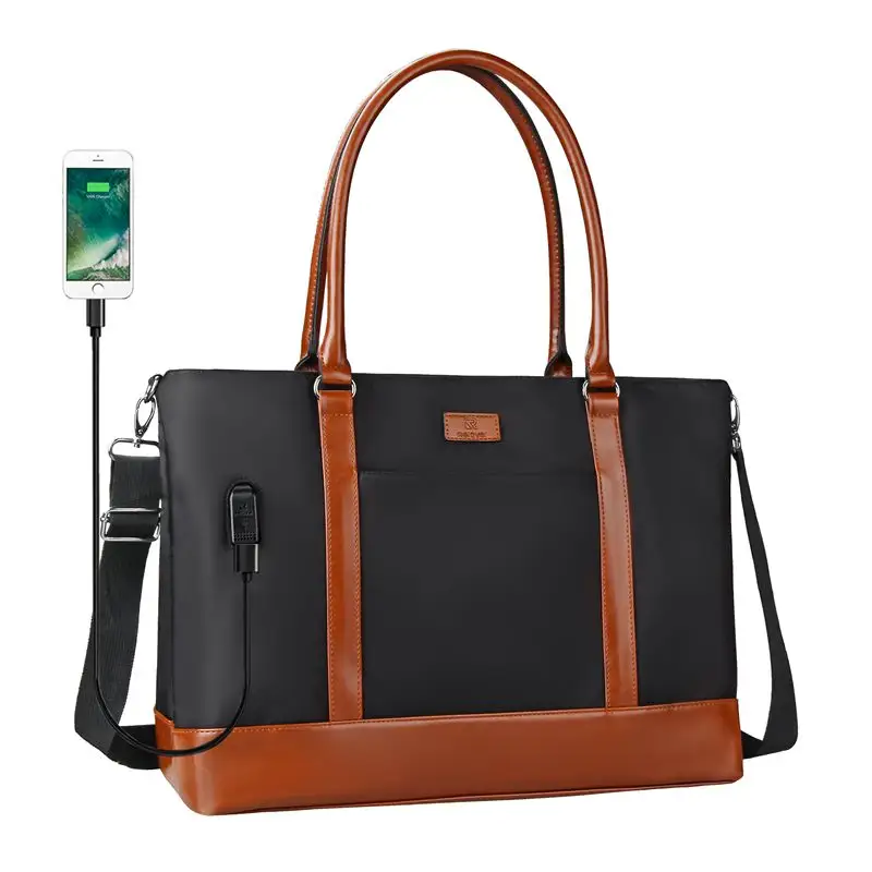 Relavel กระเป๋าใส่แล็ปท็อปผู้หญิง,กระเป๋าโท้ท17นิ้วกระเป๋าทำงานขนาดใหญ่กระเป๋าคอมพิวเตอร์ครูพกพา USB