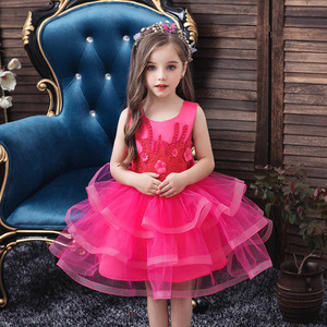 Princess Dress For Girls Sleeveless Tulle A-Line O-Neck Flower Girl Dress Kids Party Wear Pink Color - Product Image 3