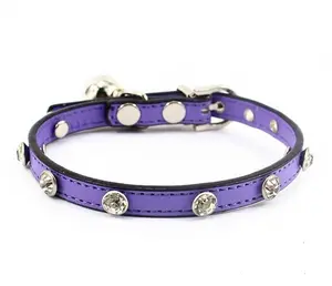 Classical rhinestone Crystal studded dog pet collar for adjustable diamond cat dog collar leather