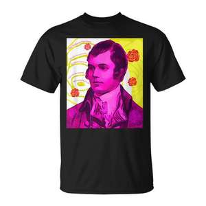 T-shirt unisexe à col rond et manches courtes avec impression numérique, motif rose rouge, portrait de Robert Burns Poem Portrait - Product Image 1