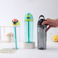 Aangepaste 750Ml Transparante Beker Grote Capaciteit Sportgym Plastic Waterfles Buiten Dubbele Drinkstro Beker Met Handvat
