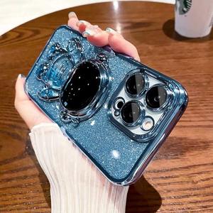 Convient pour IPhone15 Phone Case Glitter Powder Electroplating Astronaut Bracket 14 Self-contained Lens <span class=keywords><strong>Film</strong></span> Transparent P - Product Image 4