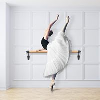 Système de barre de ballet Wellshow Sport mural traditionnel en bois massif avec réglage de la hauteur Barre de danse pour l'entraînement à domicile