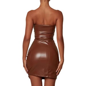 Mode en gros femmes Faux cuir moulante Mini <span class=keywords><strong>robe</strong></span> Sexy sans bretelles à lacets en cuir PU <span class=keywords><strong>robe</strong></span> en <span class=keywords><strong>Latex</strong></span> rue nuit <span class=keywords><strong>robe</strong></span> de soirée - Product Image 3