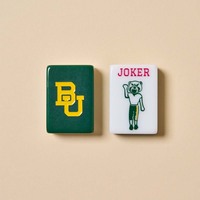 Jeu de Mahjong Américain en Acrylique Vert Foncé à Deux Couches, Thème Campus Universitaire avec Mascotte Ours BU, avec Pions Joker, Cadeau pour Fans et Anciens Étudiants