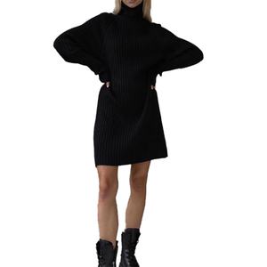 Vestidos de Punto al por Mayor Personalizados para Otoño e Invierno, Cuello Alto, Gruesos, de Alta Calidad, Casuales, Holgados, de Manga Larga, Mini Vestidos - Product Image 2