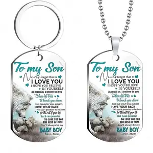 Promotion To My Son Never Forget That I Love You Keychain Pendant Stainless steel Necklace or Keychain Keyring Kids day Boy Gift