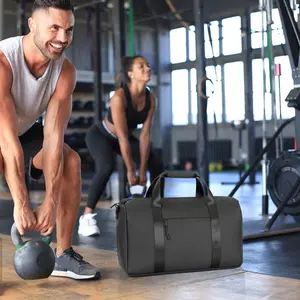 Borsa da viaggio per la notte in pelle nera di grande capacità Unisex Premium personalizzata borsone sportivo da palestra