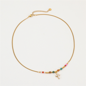 Nouveautés NIMAI : Collier manuel en perles <span class=keywords><strong>de</strong></span> pierre naturelle avec pendentif croix solaire pour femme, collier statement, lot <span class=keywords><strong>de</strong></span> 2 pièces - Product Image 3