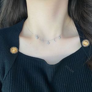 Dylam Elegant Summer Double Layered Necklace S925 Sterling <b>Silver</b> Cross Star Moon Pentagram Layered Beads <b>Choker</b> Necklace Girls - Product Image 4
