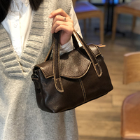 Tas Boston Vintage Logo Kustom Kulit Sapi Lapisan Atas untuk Wanita, Tas Selempang untuk Kerja, Bepergian, Belanja, dan Aktivitas Sehari-hari