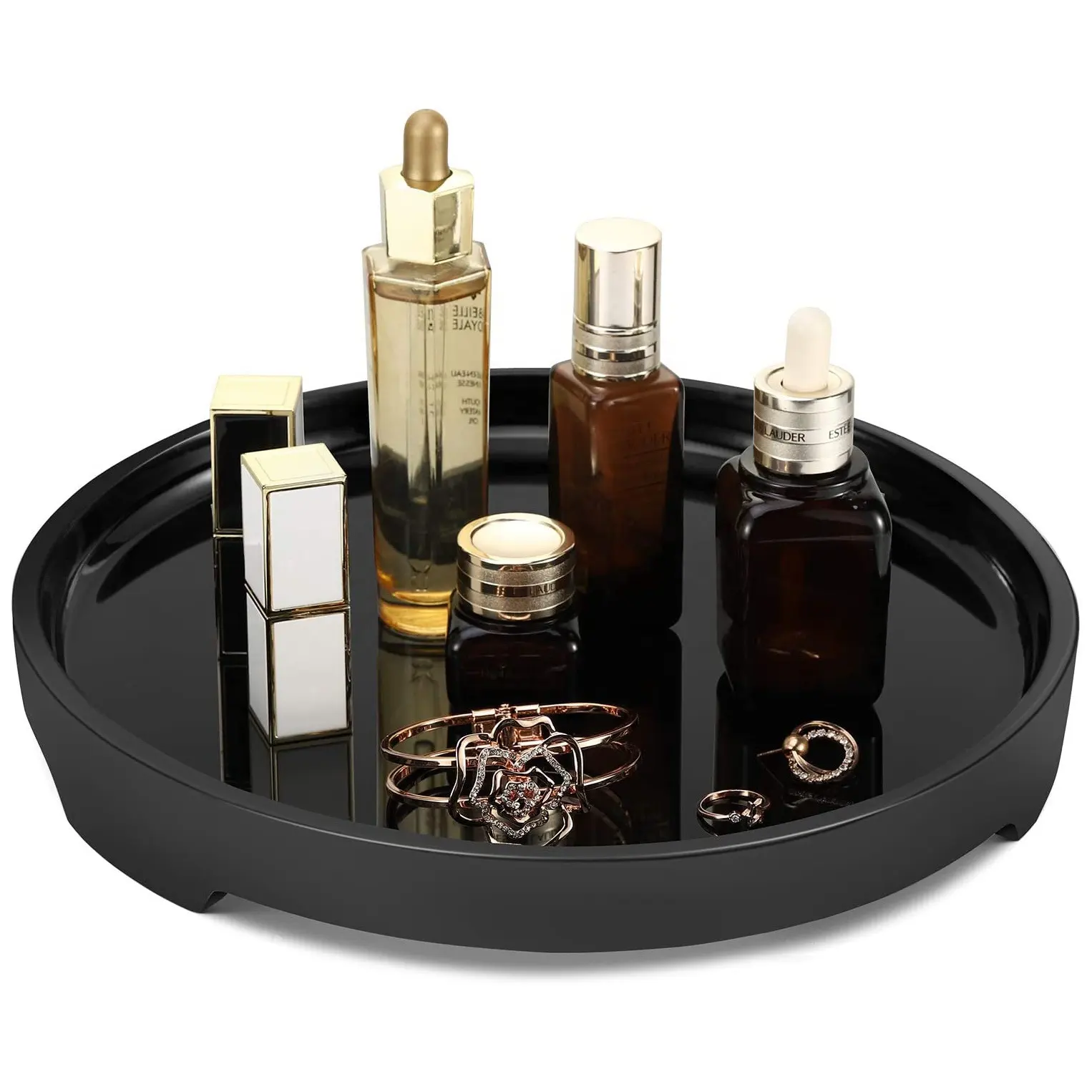 Custom Footed Resin Decorative Tray Black Catchall Kitchen Bedroom Bathroom Countertop Organizer Round Resin Tray Vanity Tray