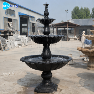Fontaine d'eau décorative à trois niveaux en bronze noir, grande sculpture extérieure pour jardin, villa, hôtel, projet paysager à vendre - Product Image 3