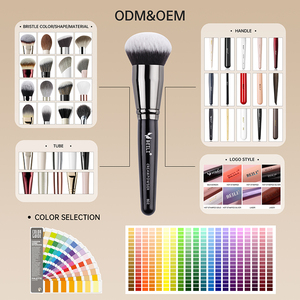 Pinceau de maquillage rond en poils synthétiques, plat, pour application de fond de teint, manche en plastique - Product Image 6
