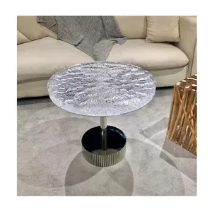 Furniture Metal Base Crystal Glass Round Coffee Side Table