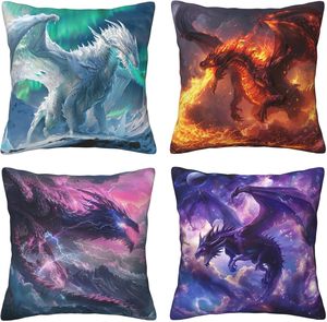4 fundas de cojín con diseño de dragón, dragón de fuego, dragón de hielo, dragón del trueno, dragón <span class=keywords><strong>divino</strong></span> - Product Image 1