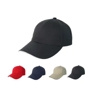 Topi promosi topi 6 Panel topi bisbol katun kosong terstruktur polos dapat diatur dengan pinggiran roti lapis