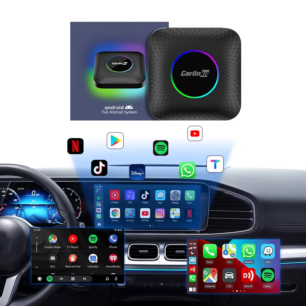 Carlinkit Carplay Ai Hộp Android Tự Động Dongle 8G + 128GB Android 13 Hệ Thống Ma Thuật Xe Chơi Hộp Không Dây Carplay Bộ Chuyển Đổi