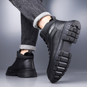 Bottes d'hiver pour hommes en cuir synthétique avec doublure en fourrure, semelle en caoutchouc antidérapante, bottes de neige chaudes à bout rond et semelle épaisse - Product Image 4