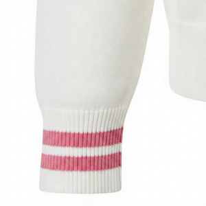 <b>Women's</b> <b>White</b> Pink Thick Anti-Wrinkle Knitted <b>Cardigan</b> V-Neck Full Sleeve Embroidery Preppy Style Acrylic Winter Casual - Product Image 4
