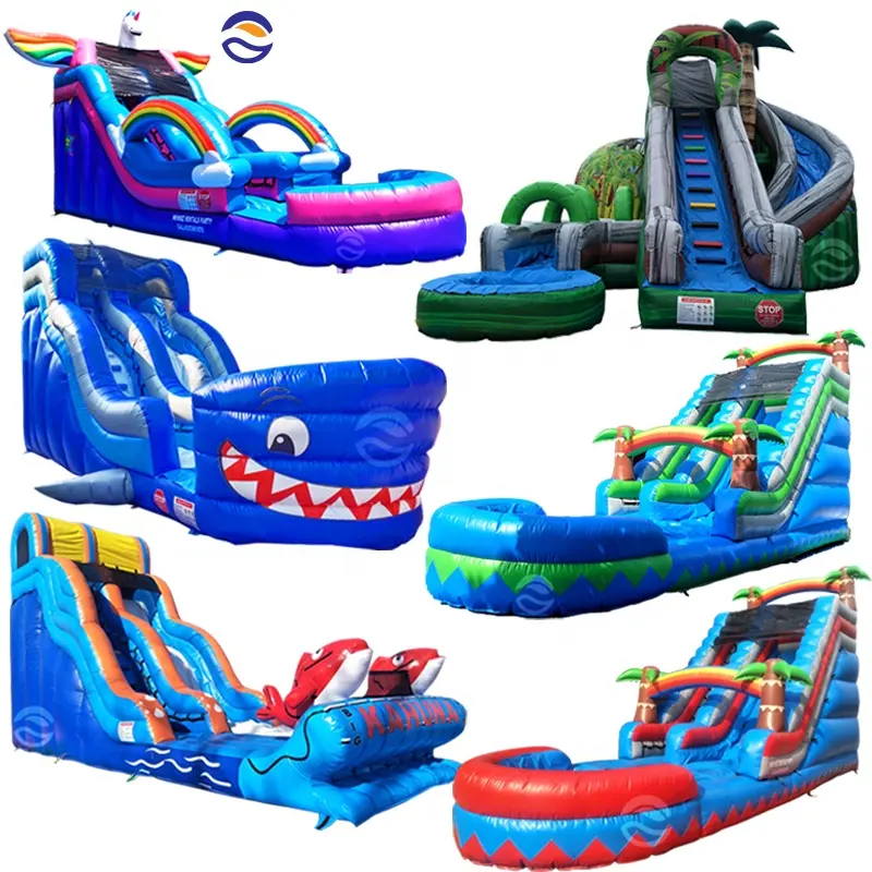 Commercial Waterslide Giant Tall Huge Adult Size Curve Jumper Water Slide Kids Outdoor Double Inflatable Slide With Pool