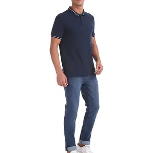 Camiseta esportiva polo masculina com listra de cor sólida para golfe, camiseta casual de gola larga e manga curta esportiva
