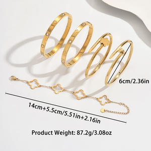 Conjunto de Brazaletes Apilables de Acero Inoxidable con Baño de Oro de 18K, Diseño de Uñas de <span class=keywords><strong>Amor</strong></span>, Joyería Moderna - Product Image 4