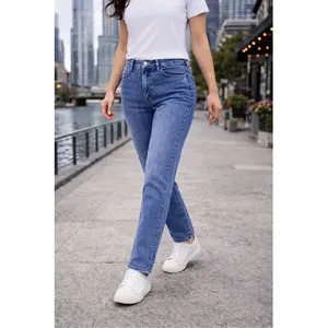 Jeans de Pierna Recta para Mujer Adrenaline, Cintura Alta, 5 Bolsillos, Denim Transpirable, Elástico y a la Moda - Product Image 3