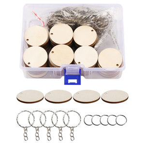 Llaveros de madera, discos redondos, 100 unidades, con anillos de metal para manualidades, decoraciones, etiquetas, adornos, collares para mascotas - Product Image 5