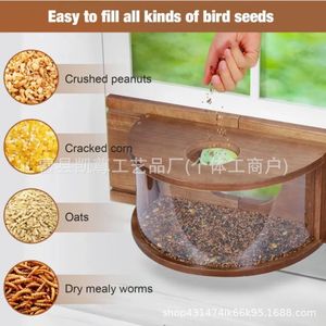 Ventana de madera para nido de pájaros, comedero para pájaros, ventana de observación ajustable, caja para pájaros colgante para interiores, casa para pájaros de madera maciza - Product Image 2