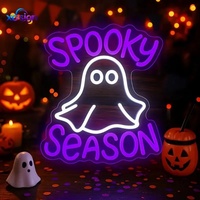 Enseigne néon fantôme d'Halloween, bande lumineuse LED néon violette et blanche pour la saison effrayante, alimentation USB, fixation murale, éclairage statique pour