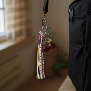Portachiavi a forma di ciliegia con nappa e ciondolo in metallo per decorazione - Product Image 2
