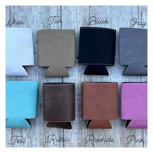 Manchons isothermes pour canettes en similicuir avec gravure de logo personnalisée, porte-canettes en cuir PU pour petites entreprises - Product Image 6