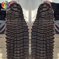 Perruques en cheveux humains brésiliens de haute qualité, densité 200%, 32 pouces, bouclées en vagues profondes, avec dentelle frontale transparente 13x4, sans colle, effet ondulations profondes lâches