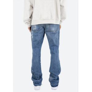 Pantalon de créateur personnalisé coupe droite ample patchwork bleu contrastant bords bruts effet peinture éclaboussée pour homme jean évasé - Product Image 5