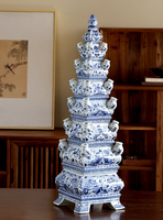Vase pagode en céramique bleu et blanc, fait main, style chinois traditionnel, vase à fleurs en porcelaine pour la décoration de la maison