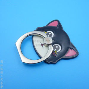 Cartoon <b>Cat</b> Zinc Alloy <b>Ring</b> <b>Holder</b> Rotating Desktop Phone Stand For Smartphones Black Nickel Color - Product Image 1