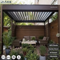 Pergola de jardin en aluminium Jiake avec panneaux muraux en WPC, cloison composite et toit réglable pour petit patio toutes saisons
