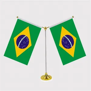 Kustom spanduk nasional ganda Brasil semua negara bendera meja dicetak spanduk iklan dudukan logam dengan tiang