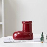 Vas Bunga Keramik Merah Bentuk Sepatu Natal dan Topi Santa, Gaya Instagram, Hiasan Meja Liburan, Dekorasi Rumah, Hadiah