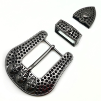 Ensemble d'accessoires de ceinture de cowboy en cuir style européen et américain Langming, avec boucles à ardillon en alliage de zinc et tête de crâne de 40 mm, motif western par transfert thermique