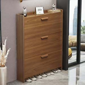 Stackable Modern Gold Wooden Panel <b>Shoe</b> <b>Rack</b> Organizer for Living Room- Furniture 3 Shelves Adjustable <b>Wall</b> Mount Strong Large - Product Image 2