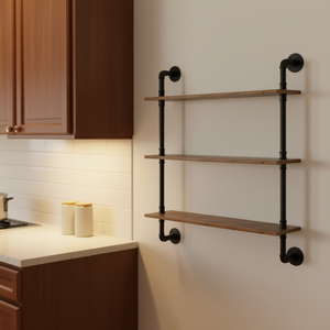 Étagère murale industrielle à 3 niveaux en bois pour tuyaux, 32x7,87 pouces, pour cuisine et chambre - Product Image 2