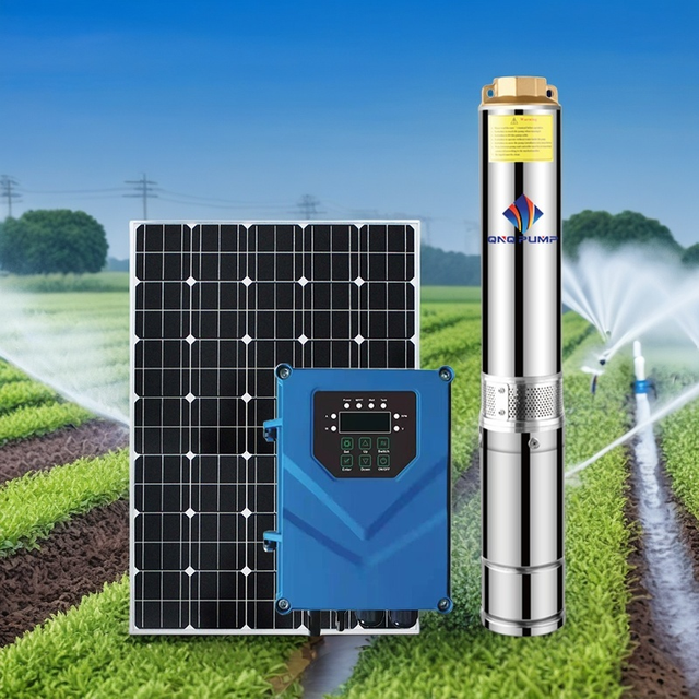 QNQ PUMP Pompa Solare Head 120M  Hybrid Ac Dc Solar Centrifugal Submersible Pumps Deep Well Borehole Water Pump