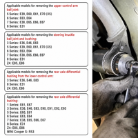 طقم أدوات إزالة وتركيب البطانات لسيارات BMW مكون من 14 قطعة، طرازات E36 E46 E90 E60 E70، مجموعة إصلاح التعليق مع حقيبة زرقاء